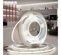 BRIMETI Ruban LED COB 10M 24V Autocollant Bande LED 6000K Blanc Froid Flexible 320LED/M Découpable Largeur 8mm CRI>90 Intérieur Eclairage Avec Connecteur, pour Chambre Cuisine (Sans Alimentation)