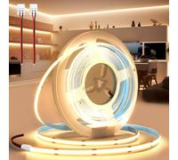 BRIMETI Ruban LED COB 5M 12V Autocollant Bande LED 3000K Blanc Chaud Flexible 320LED/M Découpable Largeur 8mm CRI>90 Intérieur Eclairage Avec Connecteur, pour Chambre Cuisine (Sans Alimentation)