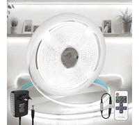 BRIMETI Ruban LED COB 5M 24V Autocollant Bande LED COB 6000K Blanc Flexible 320LED/M Dimmable Découpable avec Alimentation et Télécommande Largeur 8mm CRI>90 Intérieur Eclairage pour Chambre