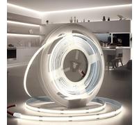 BRIMETI Ruban LED COB 5M 24V Autocollant Bande LED COB 6000K Blanc Froid Flexible 320LED/M Découpable Largeur 5mm CRI>90 Intérieur Eclairage pour Chambre Cuisine Maison Miroir (Sans Alimentation)