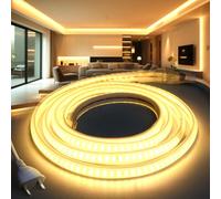 BRIMETI Ruban LED Néon 220V 5M Étanche IP65 LED Bande Imperméable Blanc Chaud 3000K Flexible Découpable en avec Alimentation, Lumière pour Intérieur et Extérieur Maison Cuisine Chambre Escalier