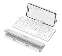 BRIMFORD Clavier sans Fil Pliable avec Support, Mini Clavier sans Fil QWERTY Portable pour Voyages, Silencieux pour iPad/Ordinateur/Tablette/Smart TV, Windows/iOS/Mac OS/Android (Blanc)