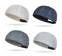 Brimless Hats for Men, Adjustable Breathable Mesh Docker Cap, Lightweight Summer Outdoor Daily Street Wear (4pcs)