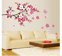 Brin de fleur Papillons Branche avec des fleurs Fleurs en floraison Autocollants colorés Sticker mural Autocollants Cuisine Décoration Garderie Decal Décalcomanies Accueil Décor Élégant Fleurs