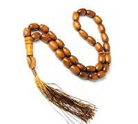 Brin de perles de prière Tasbih avec finition à pampilles, Brown | Format de 33 perles pour compter les prières, profil ovale distinct, accents de pompons pour des routines de