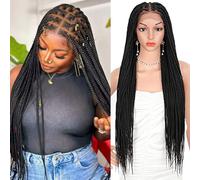 Brinbea Perruque synthétique tressée de qualité supérieure HD sans nœuds avec dentelle frontale pour femme, avec cheveux de bébé, 91,5 cm, 33 x 20 cm