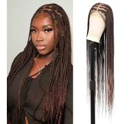 Brinbea Perruque tressée à 360° avec dentelle frontale en cheveux naturels mélangés Marron 91 cm