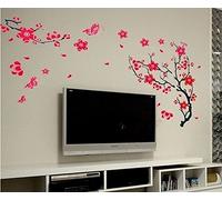 Brindille avec des feuilles rouges et déco de houes pièce décor. Stickers muraux colorés Branche avec des fleurs. Décoration de salon. Décor à la maison Art déco.