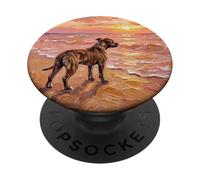 Brindle Pit Bull Sunset Beach Dog Illustration PopSockets PopGrip Adhésif