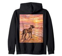 Brindle Pit Bull Sunset Beach Dog Illustration Sweat à Capuche