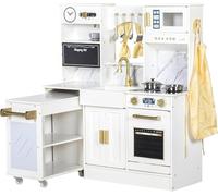 BRINJOY Cuisine en Bois avec Four, cuisinière, Lave-Linge, aperçue, Machine à glacer, ustensiles de Cuisson, Jeu de Cuisine de Jouets pour Petite Fille garçons âges 3+ (Golden)