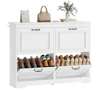 Brinlawb Meuble à Chaussures Entree, Armoire à Chaussures avec 4 Portes abattantes,Séparateur Réglable, Peut contenir 18 à 24 paires de chaussures Pour entrée, couloir, séjour, chambre,4 tiroirs Blanc