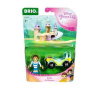 BRIO - 33356 - Belle & Wagon/Disney Princesses - La Belle et la Bête - Accessoire pour Circuit de Train en Bois - avec connexions aimantées - A partir de 3 Ans