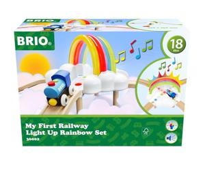 BRIO - 36002 - Mon Premier Circuit Arc-en-Ciel Lumineux et sonore - My First Railway - Circuit de Train en Bois - Jeu d'éveil - Jouet pour garçons et Filles dès 18 Mois
