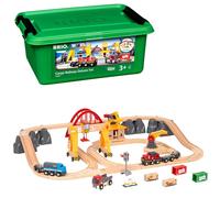Brio Circuit de train en bois Cargo Railway 33097 – Coffret 54 pièces, 3 grues, boîte de rangement