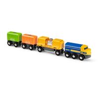 BRIO Train de marchandises avec trois wagons 63398200 - Train en bois extra-long avec connexions magnétiques
