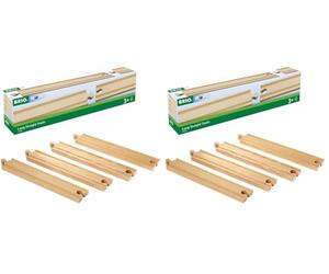 BRIO World - 33341 - Rails Droits Longs 216 mm - Accessoire pour Circuit de Train en Bois - Jouet pour garçons et Filles à partir de 3 Ans (Lot de 2)