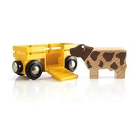 BRIO World - 33406 - Wagon Transport de Bétail - Accessoire pour Circuit de Train en Bois - avec connexions aimantées - Thème Ferme - Jouet pour garçons et Filles dès 3 Ans