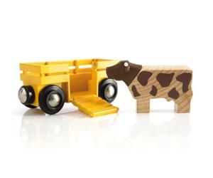 BRIO World - 33406 - Wagon Transport de Bétail - Accessoire pour Circuit de Train en Bois - avec connexions aimantées - Thème Ferme - Jouet pour garçons et Filles dès 3 Ans