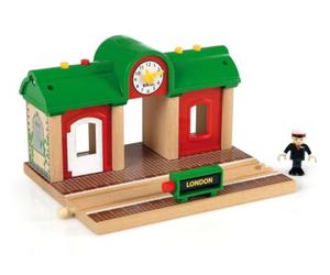 BRIO World - 33578 - Gare Principale à Enregistreur Vocal - Accessoire pour Circuit de Train en Bois - Fonction Son et lumière - Jouet Mixte à partir de 3 Ans