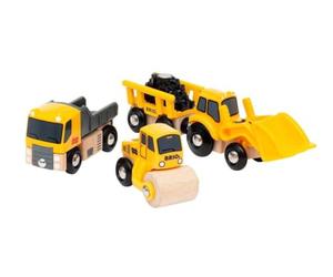 BRIO World - 33658 - Coffret de 3 engins de Chantier - pour Circuit de Train en Bois - Camion Benne/Rouleau compresseur/Chargeur - Jouet pour garçons et Filles dès 3 Ans