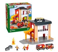 Brio World - 33833 - Caserne de Pompiers - Accessoire pour circuit de train en bois - 2 niveaux - Véhicule inclus - Jouet pour garçons et filles dès 3 ans