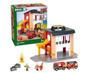 Brio World - 33833 - Caserne de Pompiers - Accessoire pour circuit de train en bois - 2 niveaux - Véhicule inclus - Jouet pour garçons et filles dès 3 ans