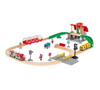 BRIO World - 33989 - Circuit Gare Centrale - Coffret Complet 37 pièces Passage à Niveaux et Tunnel - Circuit de Train en Bois - Dès 3 Ans