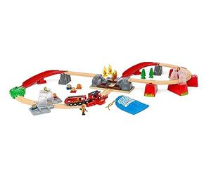 BRIO World - 36004 - Circuit Action Pompier Smart Tech Sound - Coffret Complet de 41 pièces avec Train électrique Intelligent STEM - Circuit de Train en Bois - Jouet Mixte dès 3 Ans
