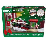 BRIO World 36014 Kit de Noël avec batterie - De la cheminée de la locomotive émet de la vapeur d'eau froide - Grande disposition de rail pour un tour autour du sapin de Noël - Recommandé à partir de 3