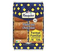 BRIOCHE PASQUIER - 16 Pains au Chocolat Individuels 720g, gourmandise pratique pour vos petits-déjeuners- Lot De 3