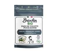 Briochin depuis 1919 - Pain de toilette savon 5 en 1 pour homme Huile d'Olive Bio de Provence 100g - Certifié Bio - Savon Shampoing Rasage - Douceur et Protection - Sachet kraft recyclable refermable
