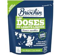 BRIOCHIN Dose Lessive Peaux Sensibles sans parfum, 22 lavages | Sans colorant, sans azurant optique, sans allergène, testée dermatologiquement, film soluble, 22 doses