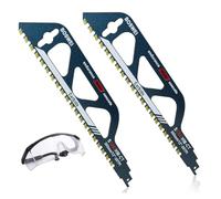 BRIOTA Lot de 2 lames de scie sabre pour bois et pierre, scie à béton, 300 mm, en métal dur, pour béton cellulaire, brique, bois, maçonnerie, avec lunettes de protection