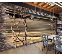 Brique Murale Vintage Branches Oiseaux Art Rattan Papier Peint 3D Installation Facile Intissé Tapisserie Bureau Salon Canapé Chambre Décoration Murale-430cm×300cm