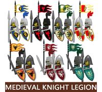 Briques de construction de château médiéval, soldat, chevalier militaire, drapeau, taureau, kraken, lion, dragon vert, gardien du roi, lance, accessoires, jouet Chocolat