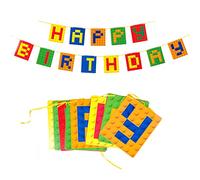 Briques de construction - Guirlande d'anniversaire - Guirlande Happy Birthday pour anniversaire d'enfant, décoration de fête pour garçons et filles, décoration d'anniversaire, bannière de fête