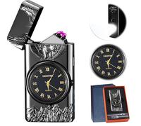 Briquet électronique USB - Briquet plasma - Briquet à arc électrique avec fonction d'éclairage LED et horloge - Coupe-vent avec indicateur de batterie - Briquet tempête pour cheminée, bougies, cuisine