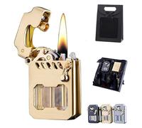 Briquet à bascule en métal Mecha, briquet à kérosène en métal rétro, briquet coupe-vent, briquet à kérosène transparent, adapté à l'extérieur, aux voyages, au camping, meilleur cadeau for les hommes(C