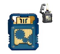 Briquet à Cadre Ouvert à engrenage Double Noyau, Briquet Portable en métal, Briquet à Huile de Lampe Antique, Bougie Briquet à Fente d'engrenage à Liaison mécanique, extérieur, Voyage(Blue)
