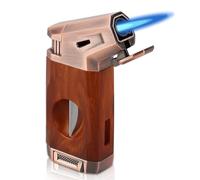 Briquet à cigare avec coupe-cigare, briquet à gaz rechargeable avec grand réservoir et fenêtre de visualisation, coupe-vent, prêt à offrir, sans gaz