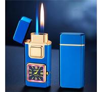 Briquet à double flamme à affichage intelligent, coupe-vent, plusieurs méthodes d'allumage, avec cadran, peut être rempli de gaz butane, un excellent cadeau for les hommes et les maris(E)