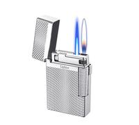 Briquet à double flamme coupe-vent, flamme soft/jet commutable, briquet portable en métal rechargeable pour la lumière et le camping (Argent)