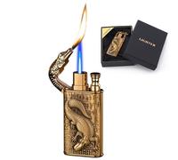 Briquet à Double Lampe de Poche Crocodile Coupe-Vent créatif, Briquet à Flamme Cool Jet, Briquet Fantaisie for Hommes pouvant être rempli, Briquet au Butane, adapté à l'extérieur, Cadeau for Hommes (