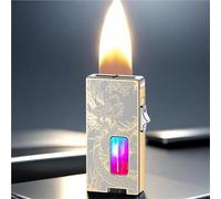Briquet à flamme douce extra large, flamme nue à sept trous, briquet à gaz butane, secouer for allumer, avec fenêtre de visualisation, briquet à flamme douce large et plat réglable(D)