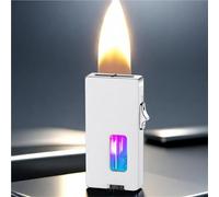Briquet à flamme douce extra large, flamme nue à sept trous, briquet à gaz butane, secouer for allumer, avec fenêtre de visualisation, briquet à flamme douce large et plat réglable(B)