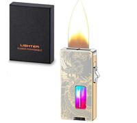 Briquet à gaz butane cool - Flamme extra large - Secouez pour allumer - Fenêtre de visualisation - Verrouillage de sécurité - Cadeau pour homme - Doré