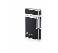 Briquet à Gaz de Luxe Métal Noir & Chrome - Flamme Souple Rechargeable - Allumage à Pierre - Design Élégant - Idéal Cadeau Homme - Vendu sans Gaz