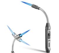 Briquet à gaz rechargeable à 360° - Flexible - Longue tige - Coupe-vent - Pour bougies, cheminée, barbecue, four, cuisine (noir, taille M)