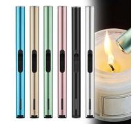 Briquet à Gaz Rechargeable Long 20cm 6 Couleurs Tempête Bougie Cuisine Camping Grill Cheminée (sans Gaz)